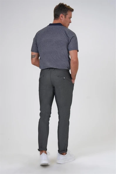 Siyah Regular Armürlü Kanvas Pantolon - Resim 6