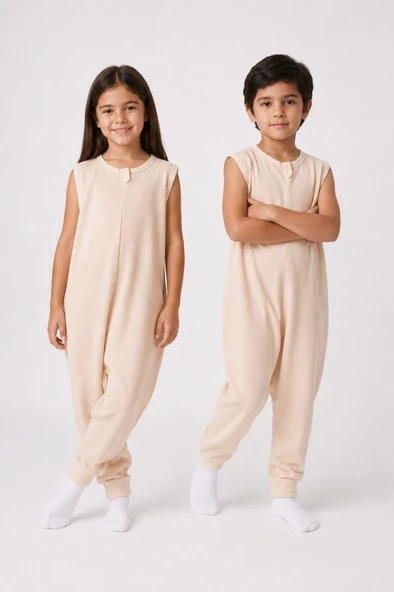 1 Tog Yazlık Çocuk Uyku Tulumu 1-8 Yaş Unisex Kısa Kollu %100 Pamuk Waffle 2702 ürün görseli 1