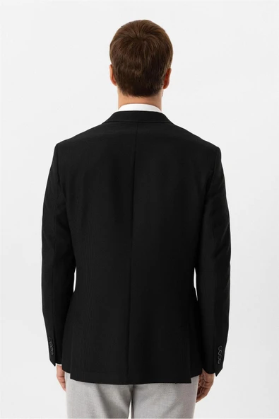 Siyah Regular Fit Mono Yaka 6 Drop Ceket - Resim 6