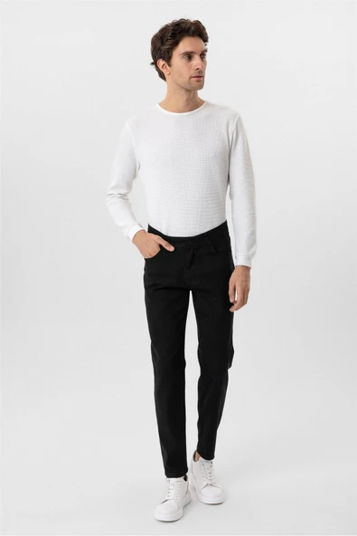 Siyah Regular Armürlü Kanvas Pantolon - Resim 8