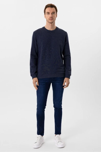 O Yaka Regular Kalıp Düz Sweatshirt - Resim 9