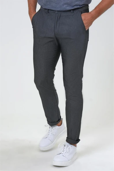 Siyah Regular Armürlü Kanvas Pantolon - Resim 4