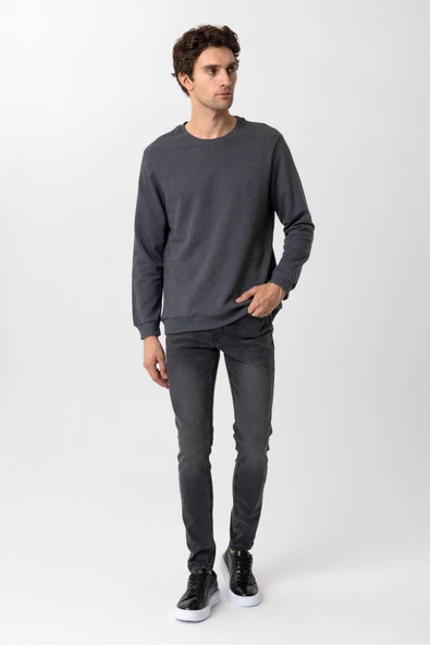 O Yaka Regular Kalıp Düz Sweatshirt - Resim 12