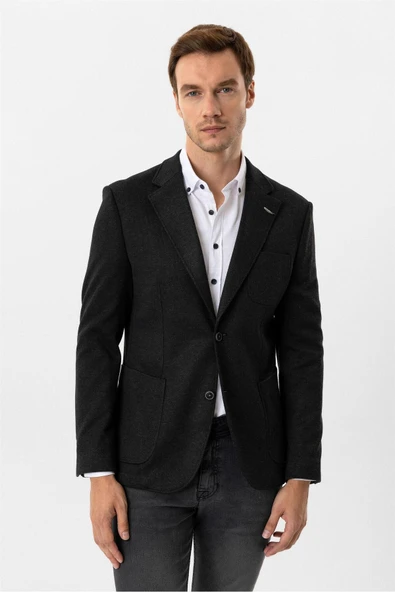 Siyah Slim Fit Mono Yaka 6 Drop Ceket ürün görseli 1