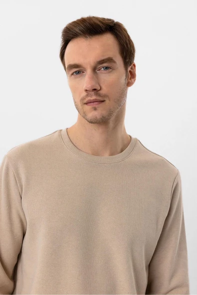 O Yaka Regular Kalıp Düz Sweatshirt - Resim 10