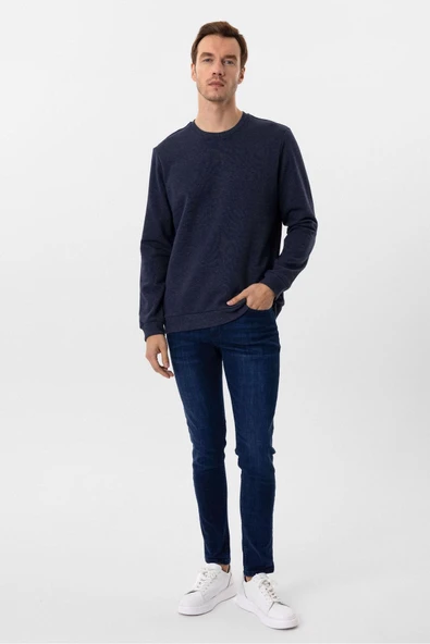 O Yaka Regular Kalıp Düz Sweatshirt - Resim 5