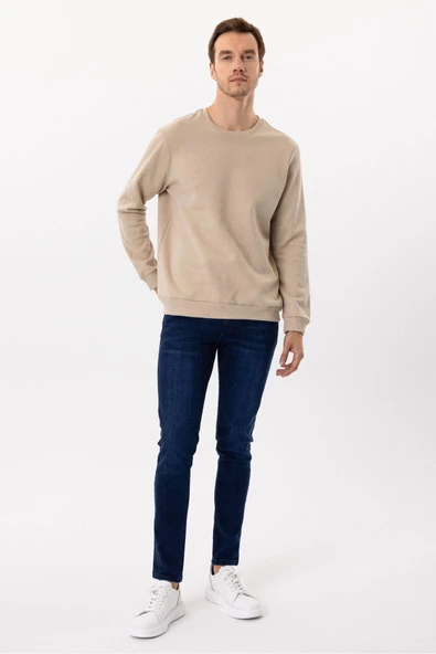 O Yaka Regular Kalıp Düz Sweatshirt - Resim 6