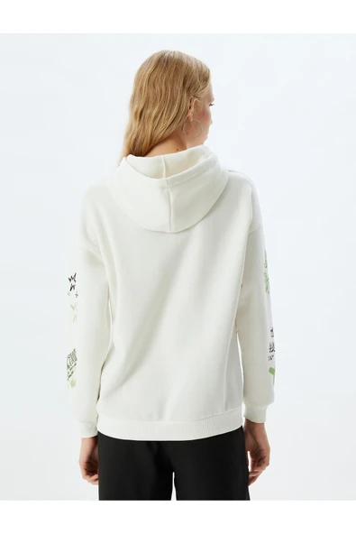 Şardonlu Kapüşonlu Sweatshirt Slogan Baskılı Rahat Kalıp - Resim 4