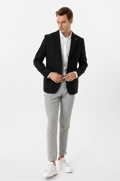Siyah Regular Fit Mono Yaka 6 Drop Ceket - Resim 2