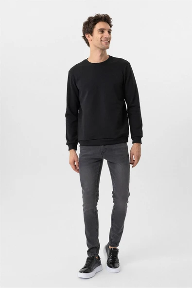 O Yaka Regular Kalıp Düz Sweatshirt - Resim 7