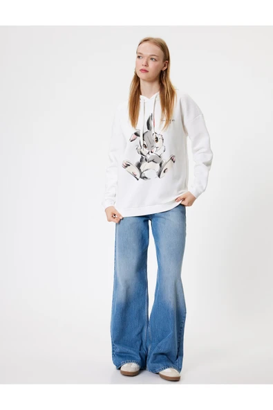 Bambi Baskılı Şardonlu Lisanslı Kapüşonlu Oversize Sweatshirt - Resim 2
