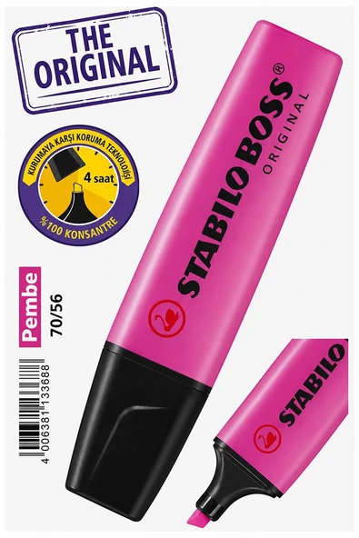 Pembe Fosforlu Kalem 1 Adet Orjinal Stabilo Boss 70/56 İşaretleme Kalemi Canlı Renk Pürüzsüz Yazım Solmaz Mürekkep ürün görseli 1
