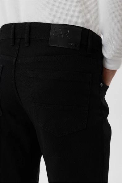 Siyah Regular Armürlü Kanvas Pantolon - Resim 11