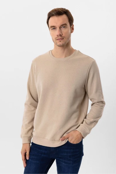 O Yaka Regular Kalıp Düz Sweatshirt - Resim 2