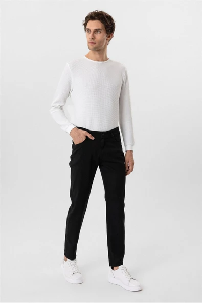 Siyah Regular Armürlü Kanvas Pantolon - Resim 9