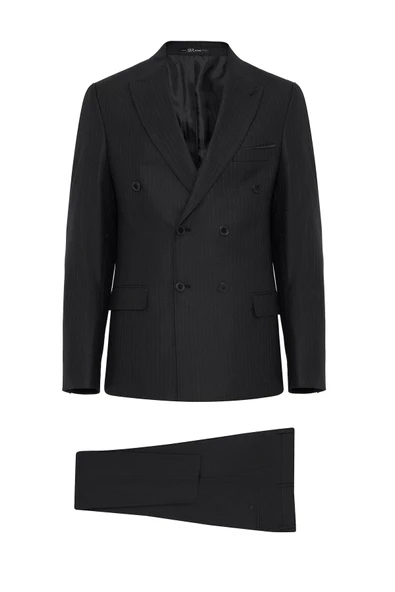 Siyah Slim Fit Desenli Sivri Yaka 6 Drop Klasik Takım Elbise ürün görseli 1