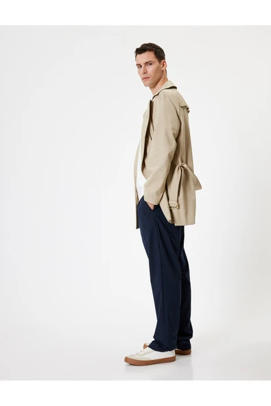 Slim Fit Trençkot Kuşak Detaylı Pamuk Karışımlı ürün görseli 1