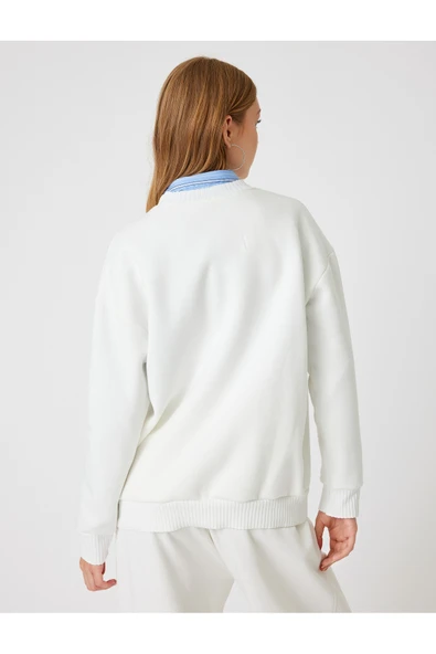 Şardonlu Basic Oversize Sweatshirt Uzun Kollu Bisiklet Yaka - Resim 8