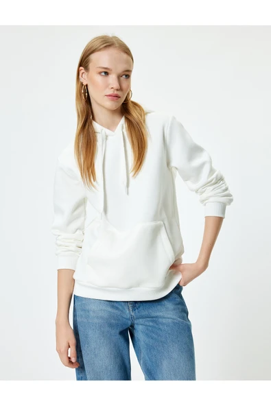 Şardonlu Basic Kapüşonlu Sweatshirt Kanguru Cepli Uzun Kollu ürün görseli 1