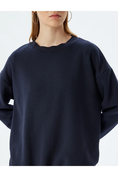 Şardonlu Basic Oversize Sweatshirt Uzun Kollu Bisiklet Yaka - Resim 9