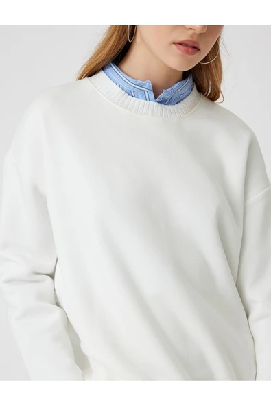 Şardonlu Basic Oversize Sweatshirt Uzun Kollu Bisiklet Yaka - Resim 10