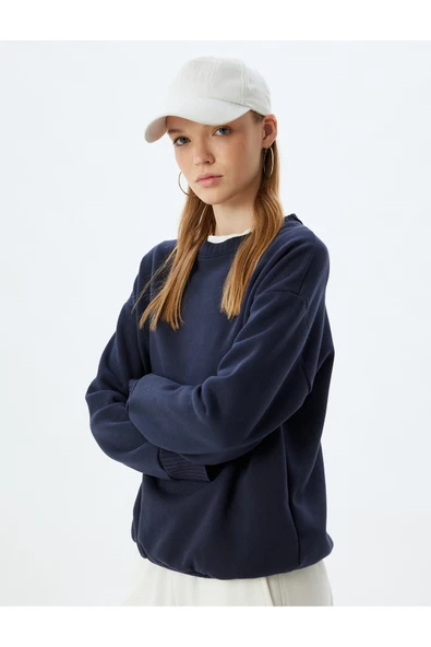 Şardonlu Basic Oversize Sweatshirt Uzun Kollu Bisiklet Yaka - Resim 3