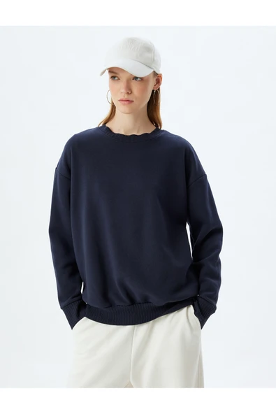 Şardonlu Basic Oversize Sweatshirt Uzun Kollu Bisiklet Yaka - Resim 5