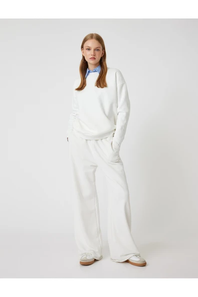 Şardonlu Basic Oversize Sweatshirt Uzun Kollu Bisiklet Yaka - Resim 2