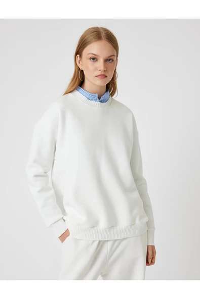 Şardonlu Basic Oversize Sweatshirt Uzun Kollu Bisiklet Yaka - Resim 6