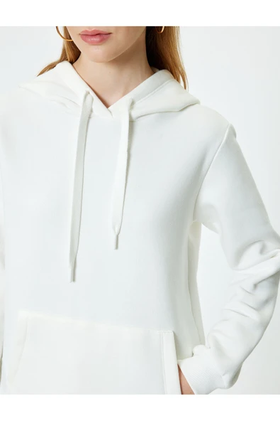 Şardonlu Basic Kapüşonlu Sweatshirt Kanguru Cepli Uzun Kollu - Resim 5