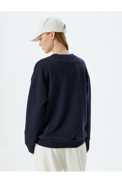 Şardonlu Basic Oversize Sweatshirt Uzun Kollu Bisiklet Yaka - Resim 7