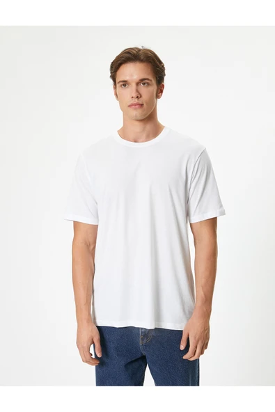 Bisiklet Yaka Regular Fit Pamuklu Kısa Kollu Basic Tişört - Resim 3