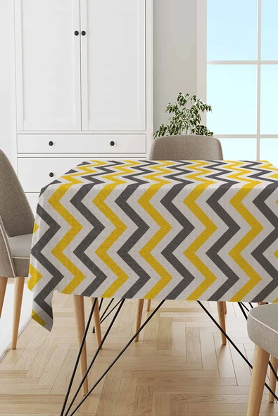 Sarı Zigzag Desenli Dokuma Leke Tutmaz Masa Örtüsü MSO137 ürün görseli 1