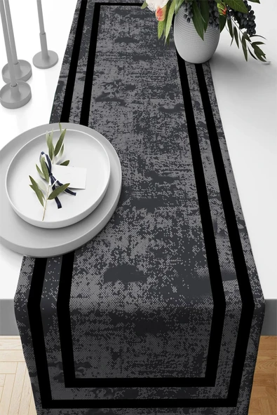 Füme Çerçeveli Desen Premium Masa Örtüsü Runner RNR491 ürün görseli 1