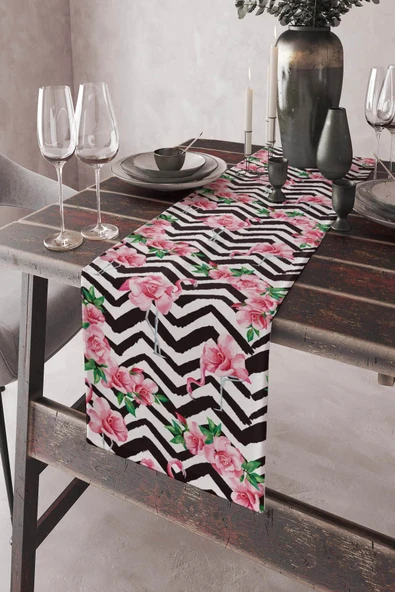 Pembe Flamingo Desenli Premium Masa Örtüsü Runner RNR172 ürün görseli 1