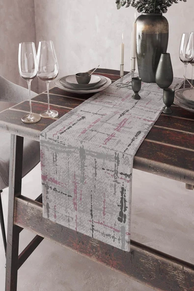Pembe Vintage Desenli Premium Masa Örtüsü Runner RNR409 ürün görseli 1