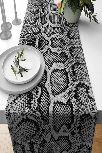 Silver Krokodil Desenli Premium Masa Örtüsü Runner RNR068 ürün görseli 1