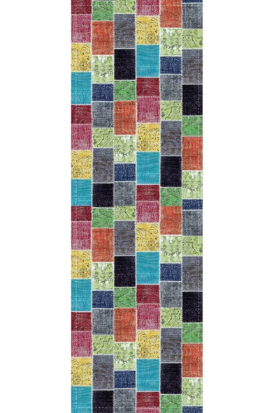 Çok Renkli Patchwork Premium Masa Örtüsü Runner RNR288 - Resim 2