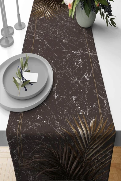 Kahverengi Çerçeveli Desen Premium Masa Örtüsü Runner RNR401 ürün görseli 1