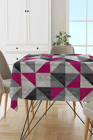 Fuşya Geometrik Desen Dokuma Leke Tutmaz Masa Örtüsü MSO384 ürün görseli 1