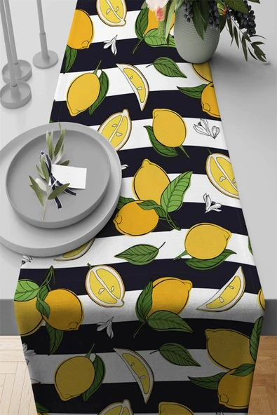 Sarı Limon Desenli Premium Masa Örtüsü Runner RNR124 ürün görseli 1