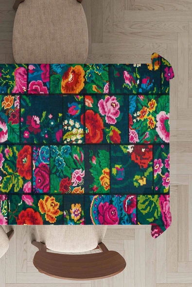 Çok Renkli Patchwork Dokuma Leke Tutmaz Masa Örtüsü MSO102 ürün görseli 1
