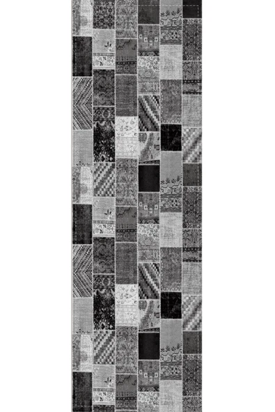 Gri Patchwork Kırk Yama Premium Masa Örtüsü Runner RNR292 - Resim 2