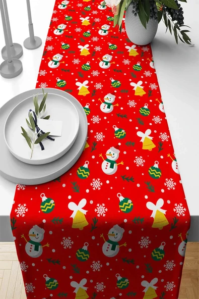 Kırmızı Christmas Desen Premium Masa Örtüsü Runner RNR565 ürün görseli 1