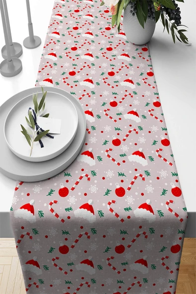 Kırmızı Christmas Desen Premium Masa Örtüsü Runner RNR561 ürün görseli 1
