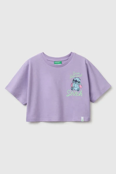 United Colors of Benetton Kız Çocuk Lilo & Stitch Baskı Detaylı Crop T-Shirt Lila 6-13 Yaş ürün görseli 1
