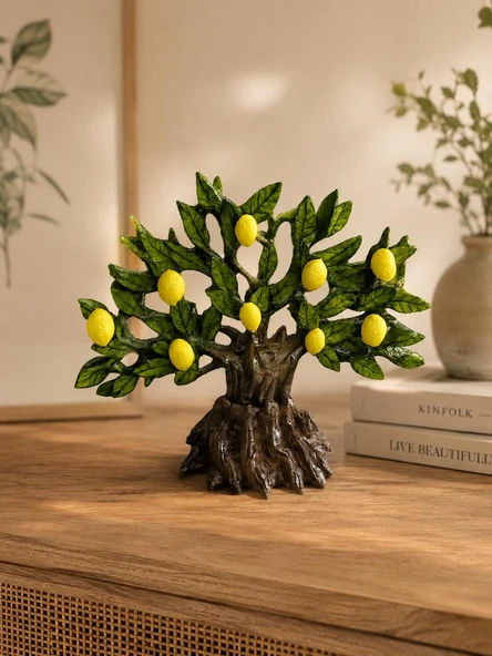 Dekoratif Limon Ağacı Biblo Masa Üstü Konsol Vitrin Ofis Salon Dekoru 21x26 cm ürün görseli 1