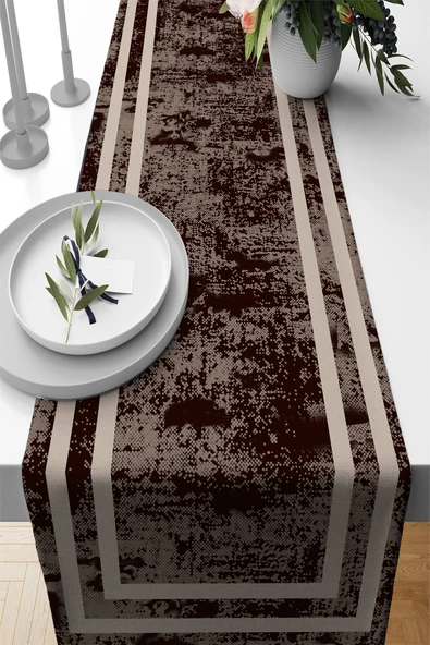 Kahve Çerçeveli Desen Premium Masa Örtüsü Runner RNR520 ürün görseli 1