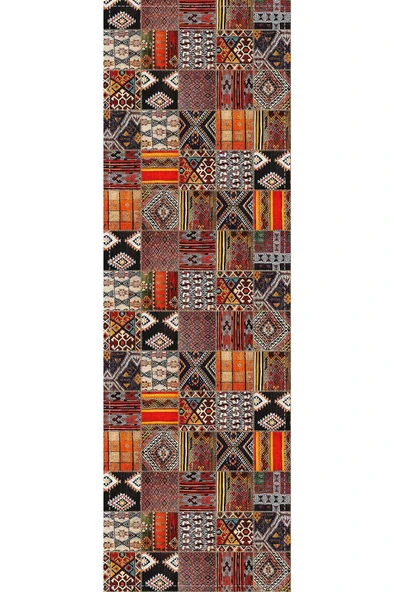 Çok Renkli Patchwork Premium Masa Örtüsü Runner RNR168 - Resim 2