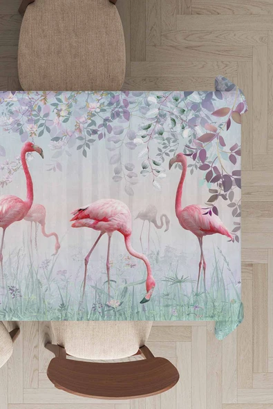Pembe Flamingolu Dokuma Leke Tutmaz Masa Örtüsü MSO428 ürün görseli 1